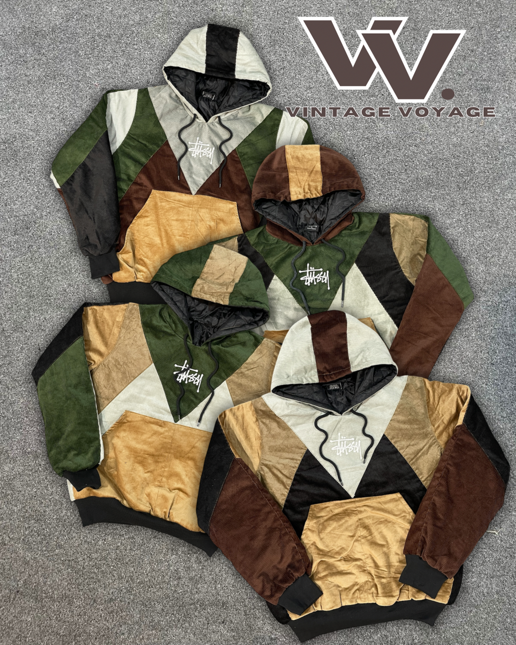 Stussy Reworked corduroy Patchwork Hoodies