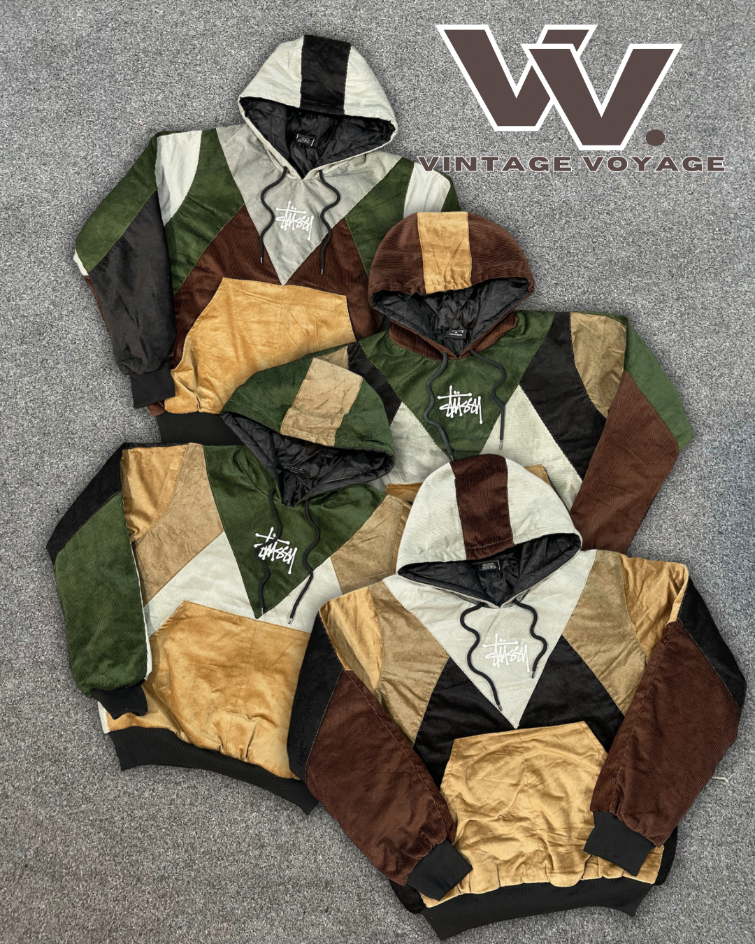 Stussy Reworked corduroy Patchwork Hoodies