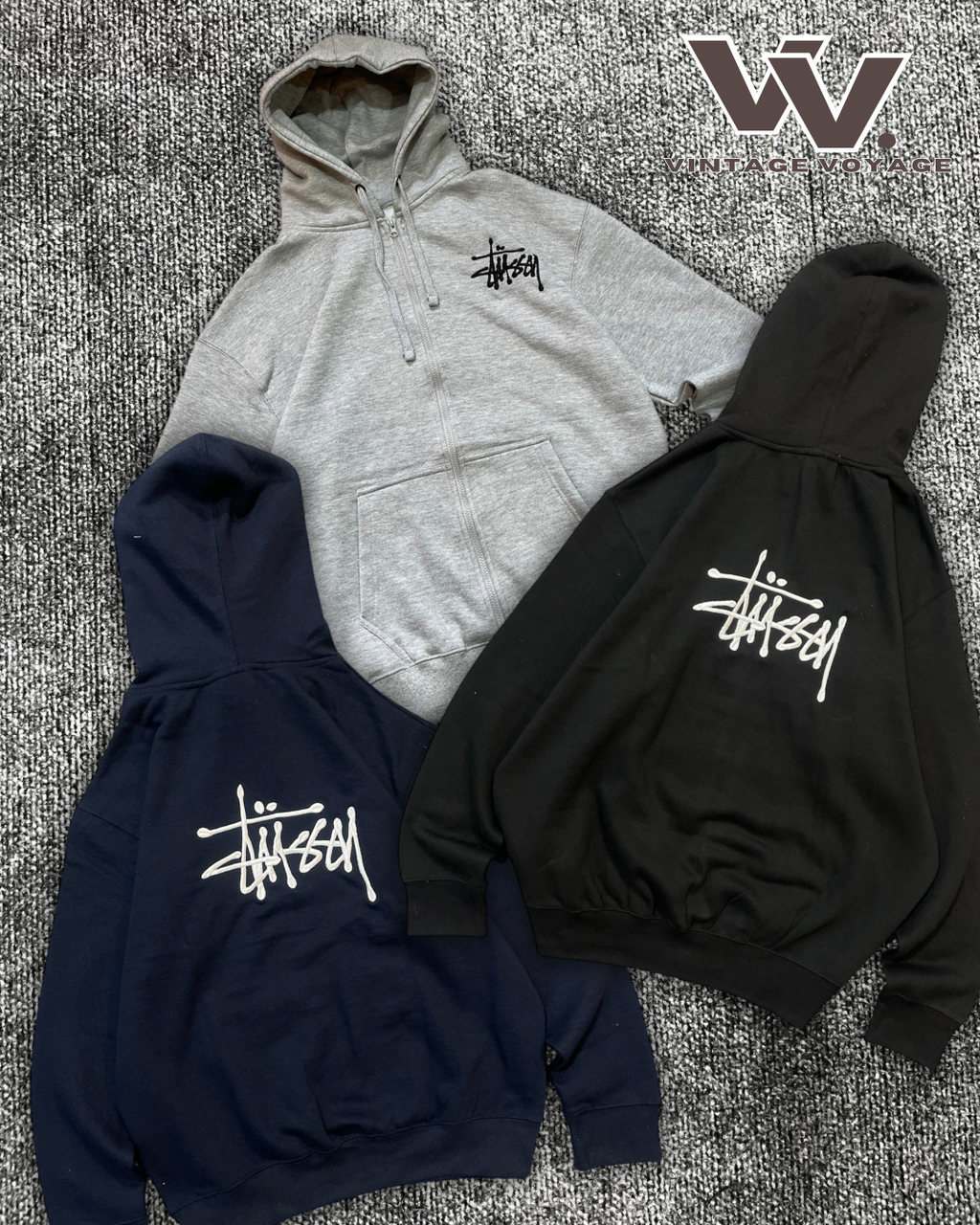 Stussy Reworked Embroidered Fleece Zipper Hoodies